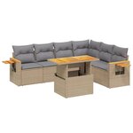 vidaXL Salon de jardin avec coussins 7 Pièces beige résine tressée