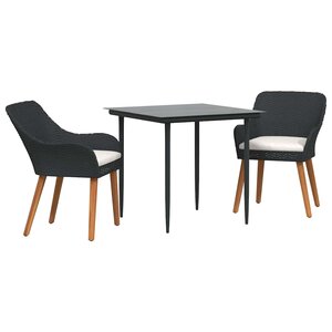 vidaXL Ensemble de salle à manger pour jardin 3 Pièces Noir polyrotin