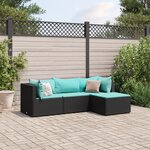 vidaXL Salon de jardin 4 Pièces avec coussins Noir Résine tressée