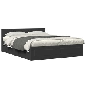 vidaXL Cadre de lit avec tête de lit sans matelas noir 160x200 cm