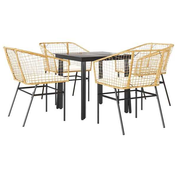 vidaXL Ensemble à manger jardin coussins 5Pièces marron poly rotin verre