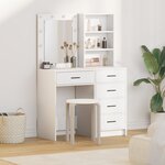 Ensemble de coiffeuse 2 pièces avec LED en bois d'ingénierie blanc