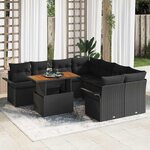 vidaXL Ensemble de canapé de jardin avec coussin 9 Pièces Noir