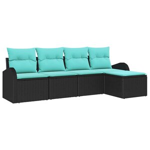 vidaXL Ensemble de Canapés 5 Pièces Noir et turquoise polyrotin
