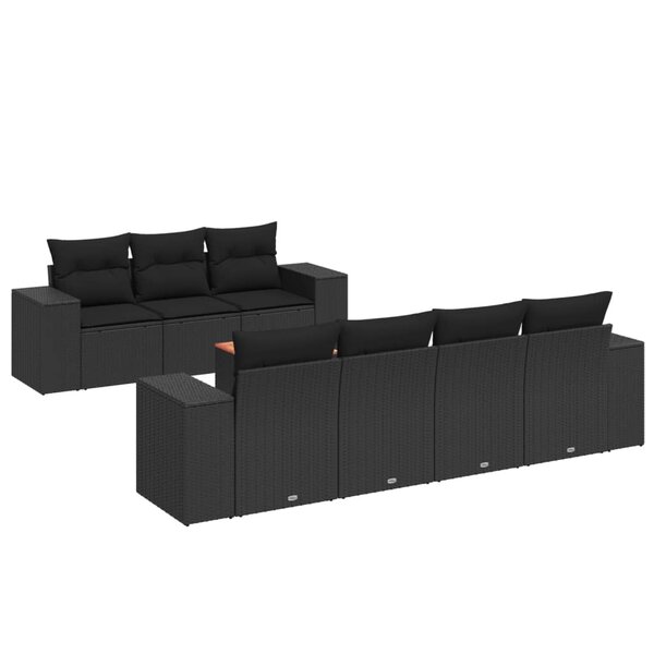 vidaXL Salon de jardin 8 Pièces avec coussins noir résine tressée