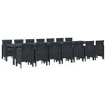 Ensemble de 15 pièces salle à manger jardin avec coussins anthracite poly rattan
