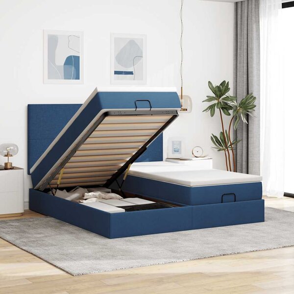 VidaXL Cadre de lit ottoman avec matelas bleu 180x200 cm tissu