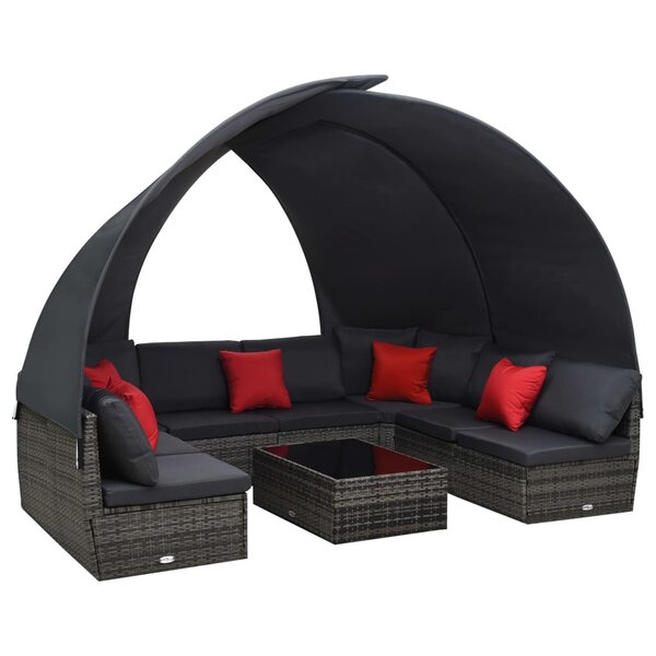 vidaXL Salon de jardin 9 Pièces avec auvent résine tressée anthracite