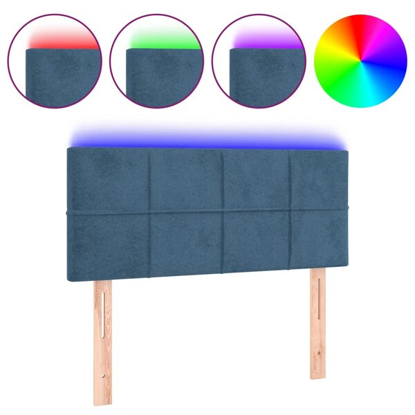 vidaXL Tête de lit à LED Bleu foncé 100x5x78/88 cm Velours