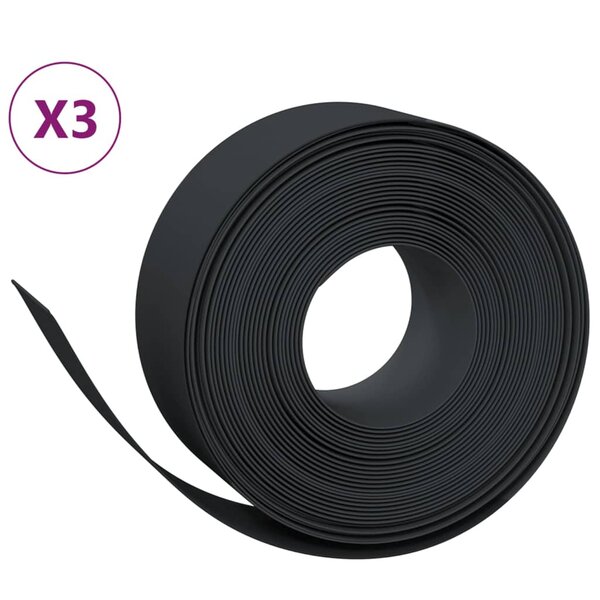 vidaXL Bordures de jardin 3 Pièces noir 10 m 20 cm polyéthylène