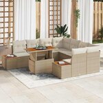 vidaXL Set de canapés de jardin 9 pièces avec des coussins en polyrotin beige