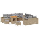 Ensemble de canapés de jardin de 13 pièces avec coussins beige en poly rattan acacia