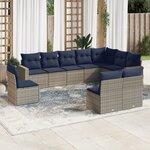 vidaXL Salon de jardin 10 Pièces avec coussins gris résine tressée