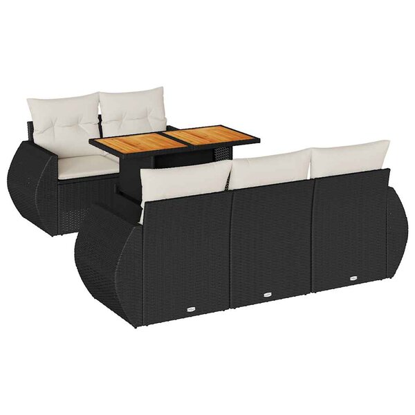 vidaXL Salon de jardin 6 Pièces avec coussins noir résine tressée
