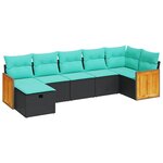 vidaXL Salon de jardin 7 Pièces avec coussins noir résine tressée