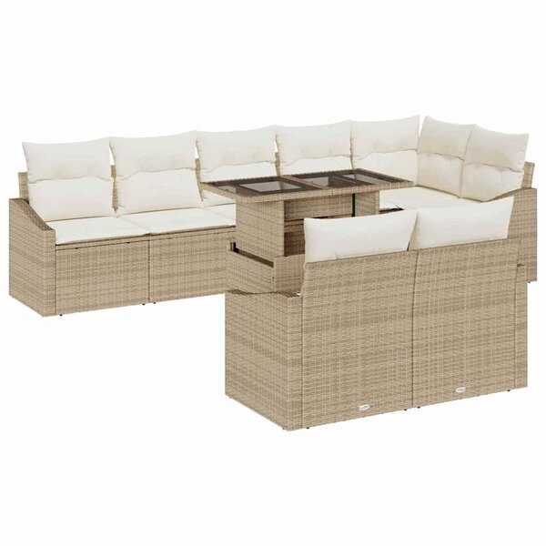 vidaXL Ensemble de canapé de jardin 9 Pièces Beige et crème polyrotin