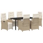 Ensemble de salle à manger de jardin 7 pièces avec coussins beige en rotin poly vidaXL