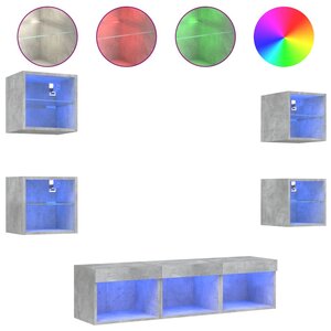 vidaXL Unités murales TV avec LED 7 Pièces gris béton bois d'ingénierie