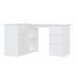 Bureau table poste de travail meuble d'ordinateur informatique étude d'angle 145 x 100 x 76 cm bois d'ingénierie blanc 02_0023666