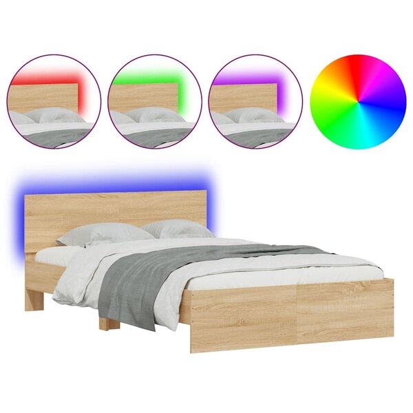vidaXL Cadre de lit avec tête de lit et LED chêne sonoma 140x190 cm