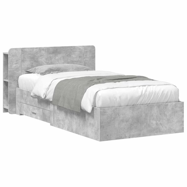 vidaXL Cadre de lit avec rangement Gris béton 75 x 190 cm