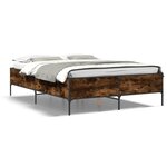 vidaXL Cadre de lit chêne fumé 135x190 cm bois d'ingénierie et métal