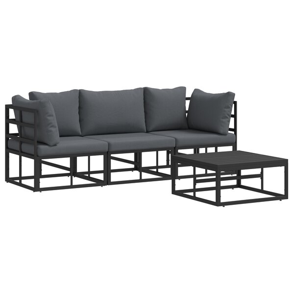 vidaXL Ensemble de canapé de jardin avec coussin 4 Pièces Noir Aluminium