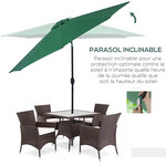 Parasol en métal rond polyester 180g/m² manivelle inclinable Ø 3 x 2 45 m vert