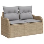 vidaXL Ensemble de Canapés de Jardin de 7 Pièces avec Coussins Beige Rattan Poly