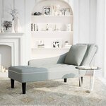vidaXL Fauteuil long et coussin et accoudoir droit gris clair velours
