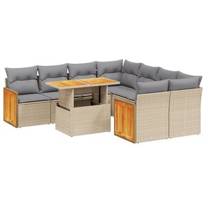 vidaXL Salon de jardin avec coussins 9 Pièces beige résine tressée