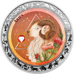 Monnaie ARIES Aquarelle Zodiac 1 Oz Argent 5 Cedis Ghana 2026 (PRÉCOMMANDE)