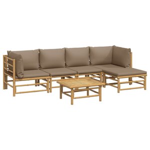 Salon de jardin meuble d'extérieur ensemble de mobilier 6 pièces avec coussins taupe bambou 02_0016945