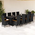 vidaXL Ensemble à manger de jardin 11 Pièces coussins noir résine tressée