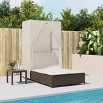 vidaXL Chaise longue double avec toit et rideaux marron résine tressée