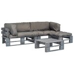 vidaXL Salon palette de jardin 4 Pièces avec coussins gris bois