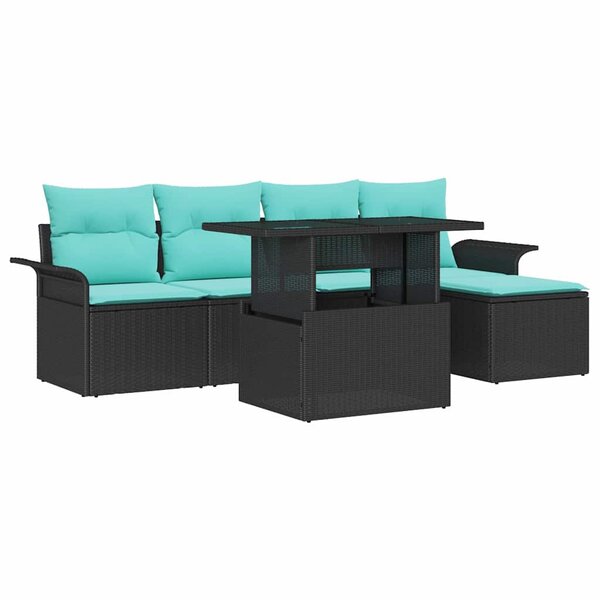 vidaXL Ensemble de canapé de jardin avec coussin 6 Pièces Noir Poly rotin
