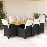 vidaXL Ensemble de bistro de jardin 9 Pièces coussins noir poly rotin