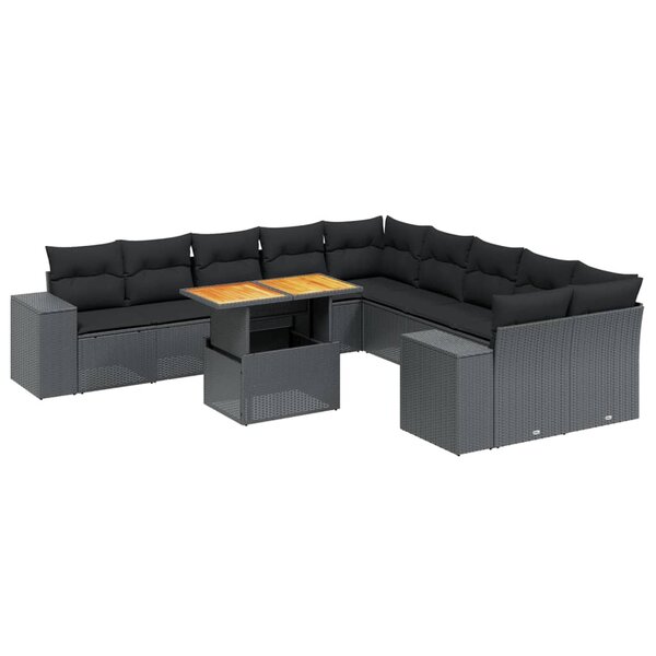 vidaXL Salon de jardin 11 Pièces avec coussins noir résine tressée