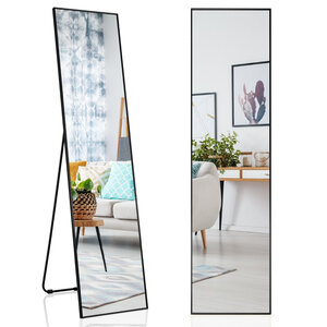 Miroir pleine longueur 160 x 40 x 2 cm avec verre incassable ambiance cosy design noir en alliage d'aluminium 20_0012876