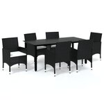 vidaXL Ensemble à manger de jardin coussins 7Pièces Résine tressée Noir