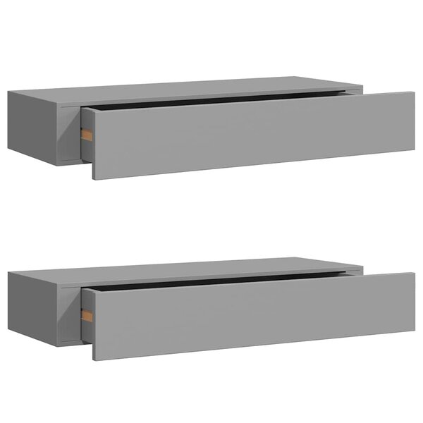 vidaXL Étagères à tiroirs murales 2 Pièces gris 60x23 5x10 cm MDF