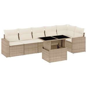 vidaXL Salon de jardin avec coussins 7 Pièces beige résine tressée