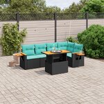 vidaXL Salon de jardin 6 Pièces avec coussins noir résine tressée