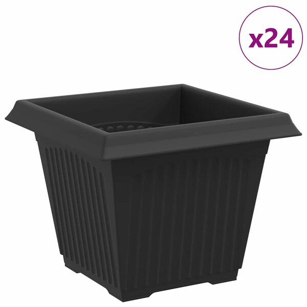 vidaXL Pot de Fleurs Carré 24 Pièces Noir 33 x 33 x 26 cm Plastique