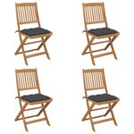 vidaXL Chaises pliables de jardin lot de 4 avec coussins Bois d'acacia
