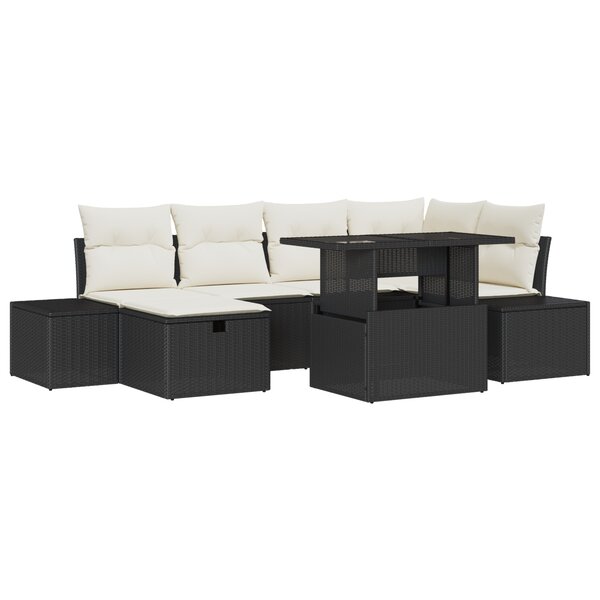 vidaXL Ensemble de Canapé de Jardin 7 Pièces avec Coussins en Rattan Noir