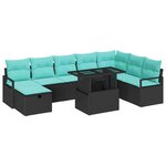 vidaXL Ensemble de canapé de jardin avec coussin 9 Pièces Noir Poly rotin