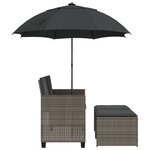 vidaXL Canapé de jardin 2 places avec parasol et tabourets gris rotin