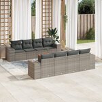 vidaXL Salon de jardin 9 Pièces avec coussins gris résine tressée